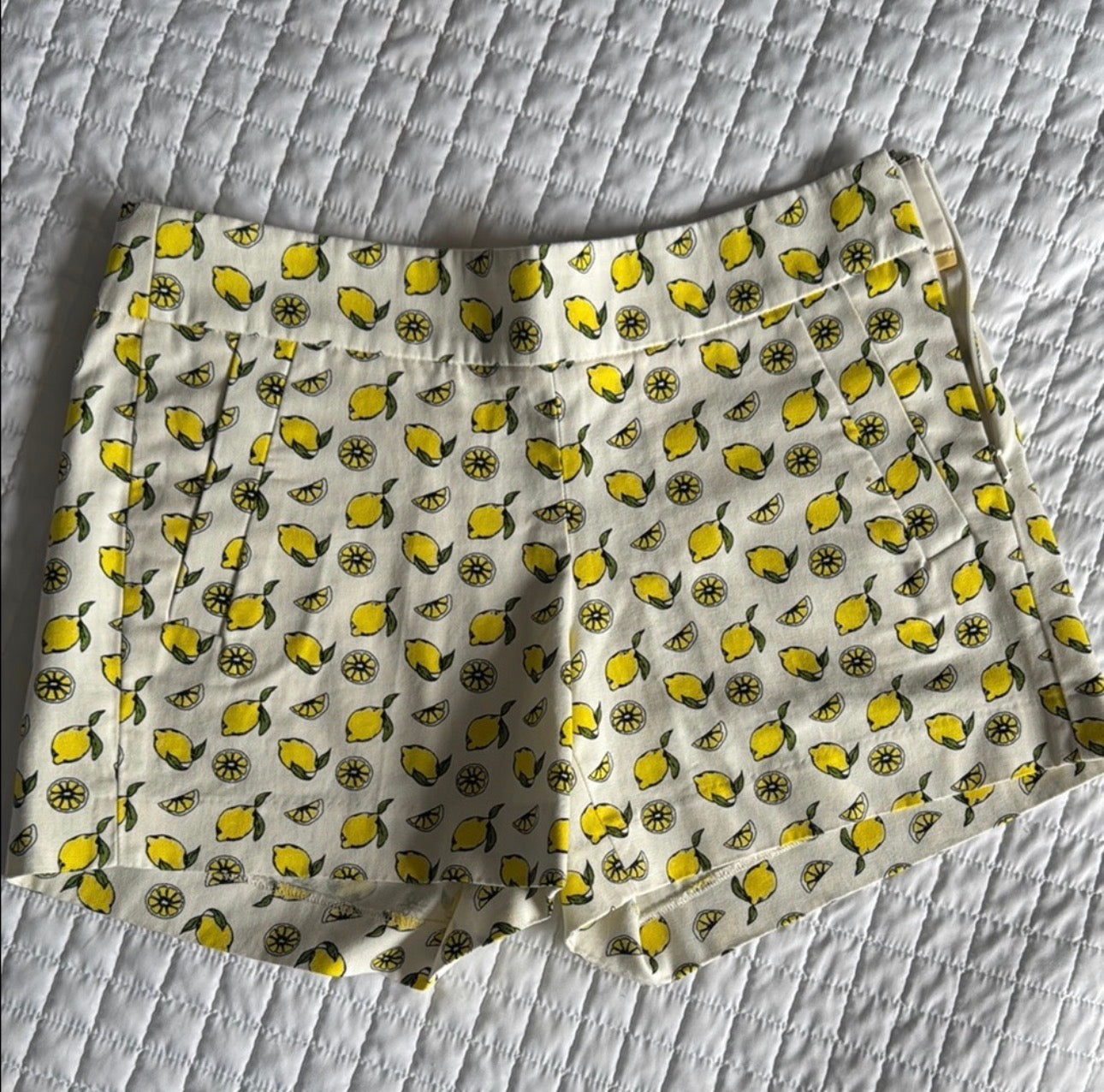 J. Crew High Waist Lemon Print Shorts - Yellow and Cream