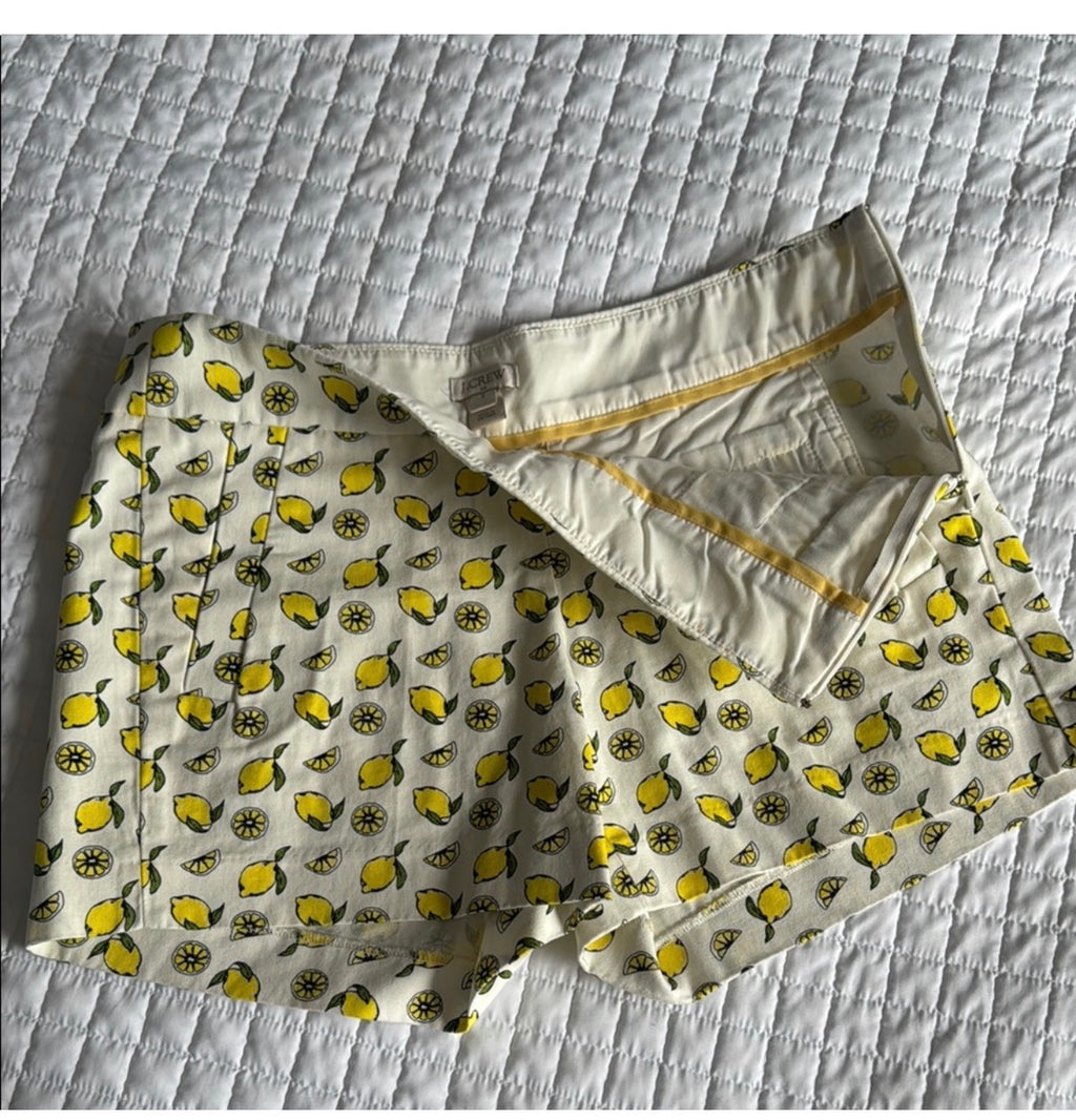 J. Crew High Waist Lemon Print Shorts - Yellow and Cream