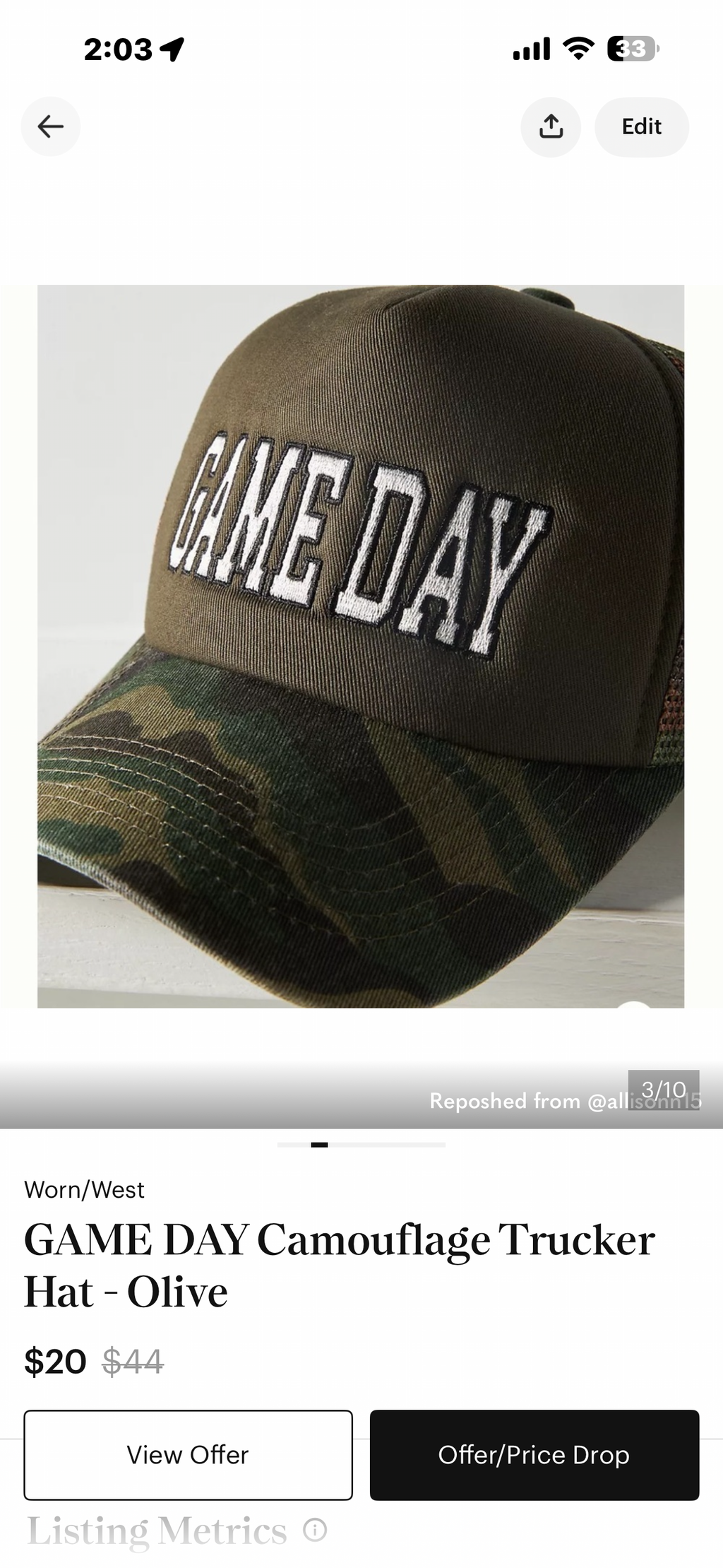 GAME DAY Camouflage Trucker Hat- Olive