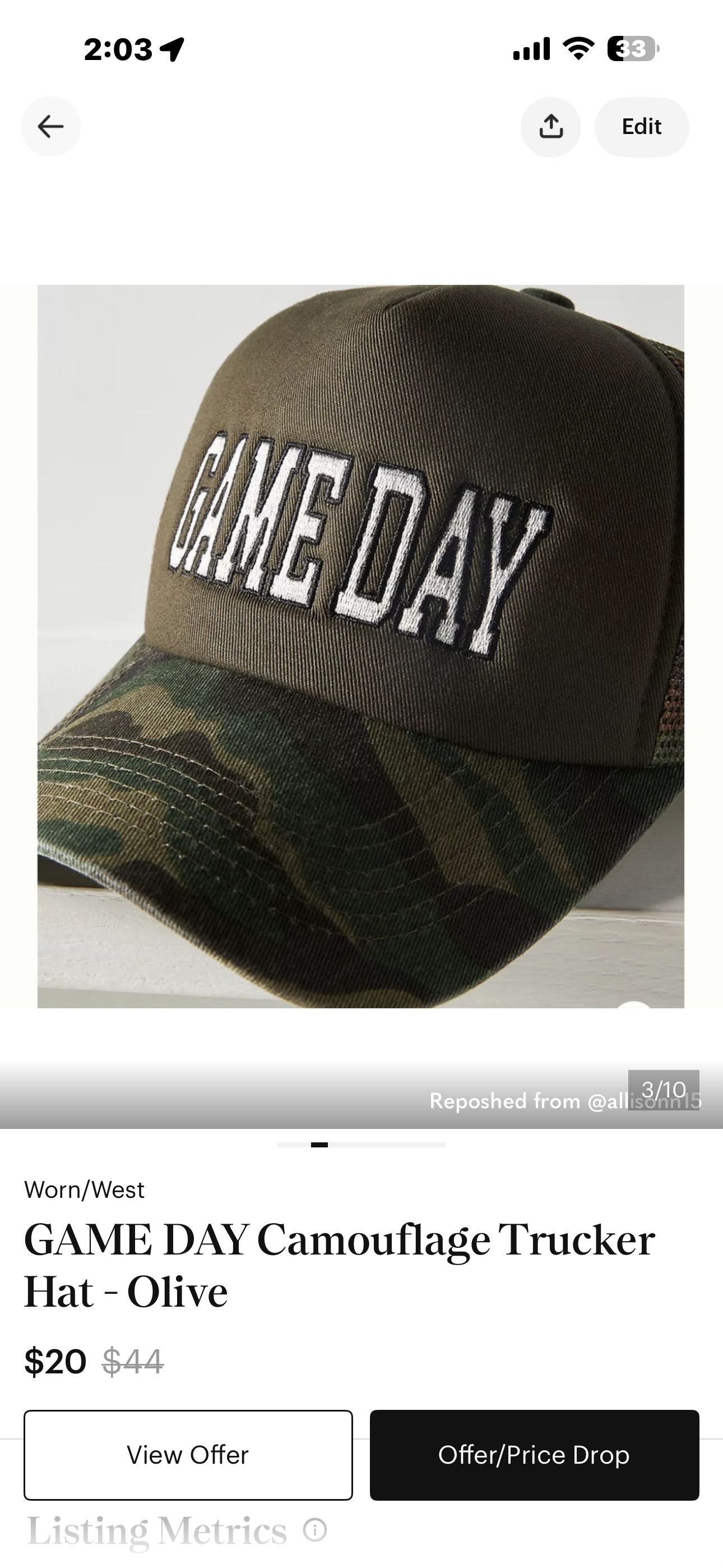 GAME DAY Camouflage Trucker Hat- Olive