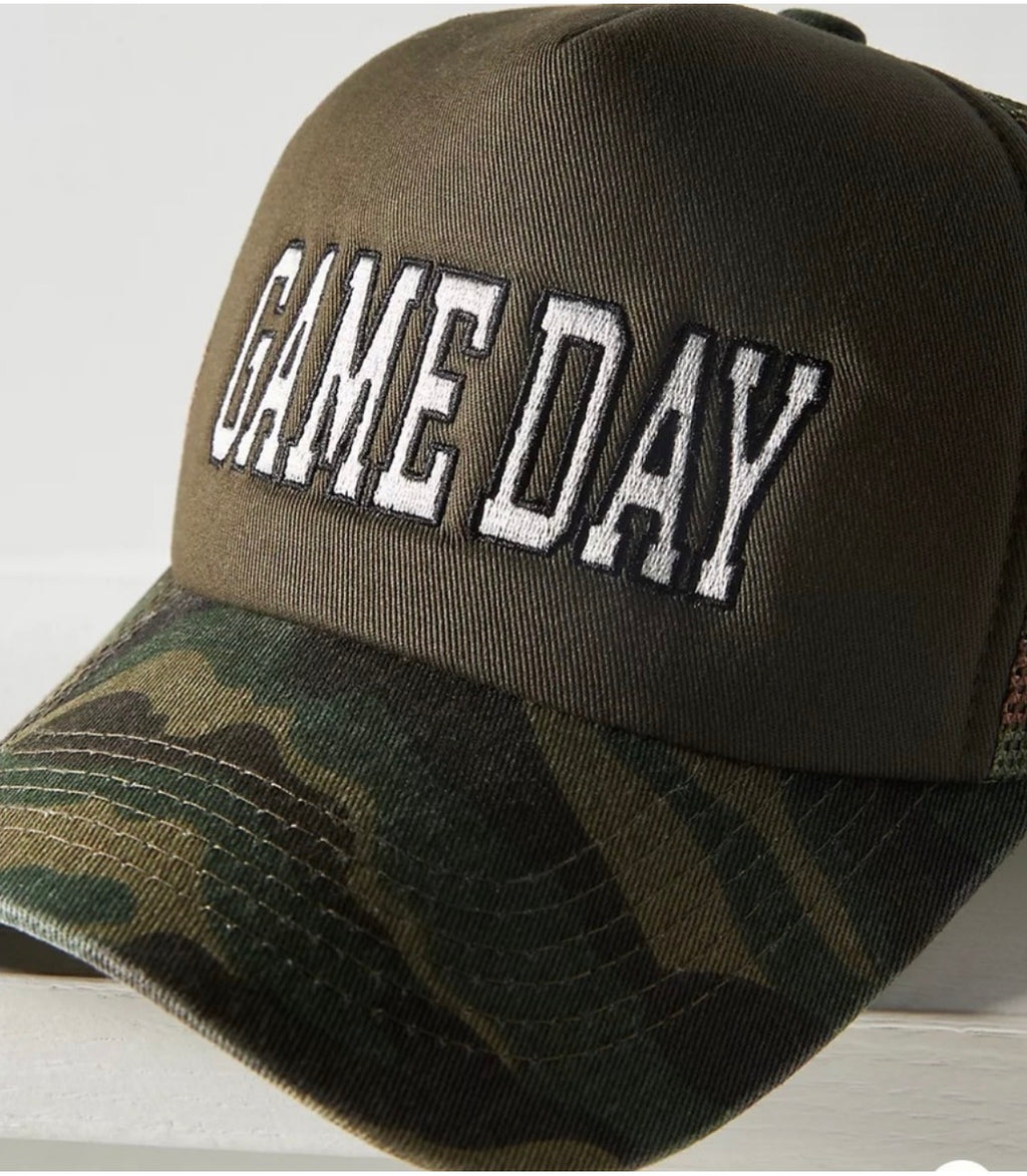 GAME DAY Camouflage Trucker Hat- Olive