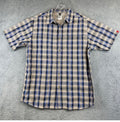 North Face Blue and Tan Plaid Short-Sleeve Button-Down Shirt