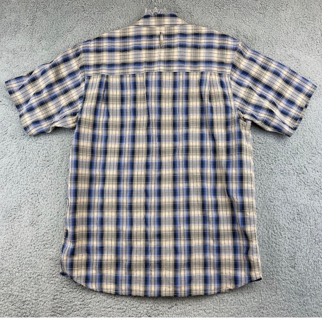 North Face Blue and Tan Plaid Short-Sleeve Button-Down Shirt