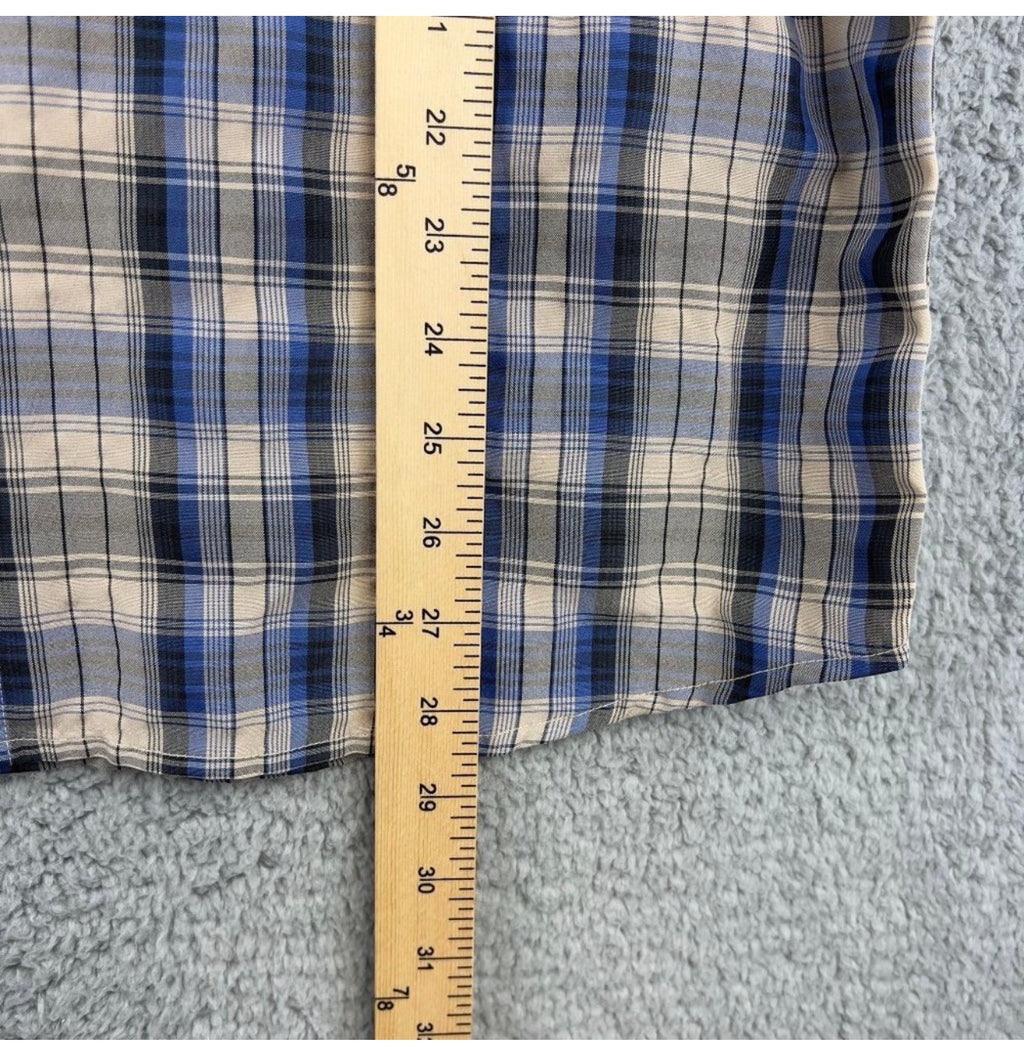 North Face Blue and Tan Plaid Short-Sleeve Button-Down Shirt