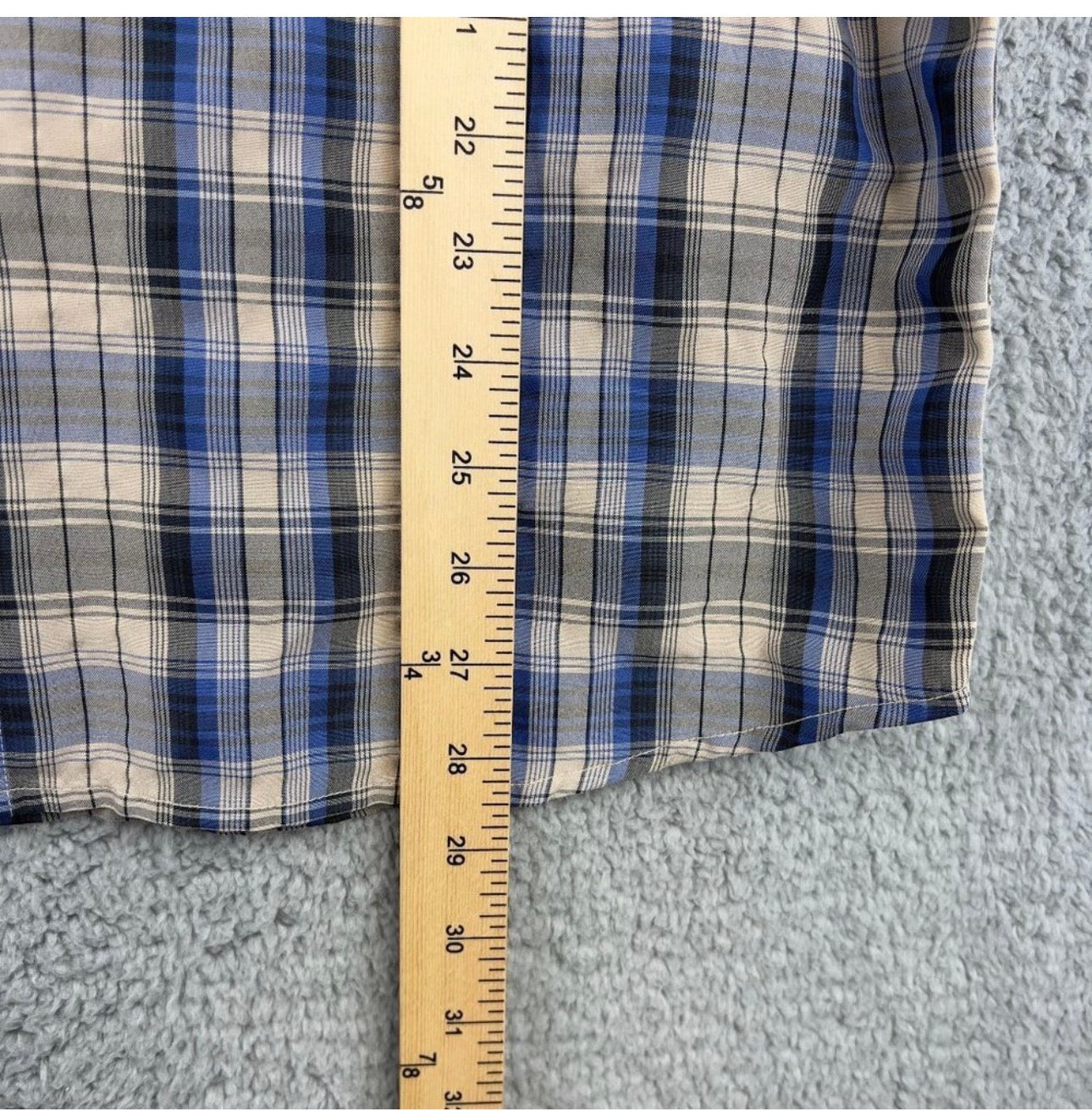 North Face Blue and Tan Plaid Short-Sleeve Button-Down Shirt