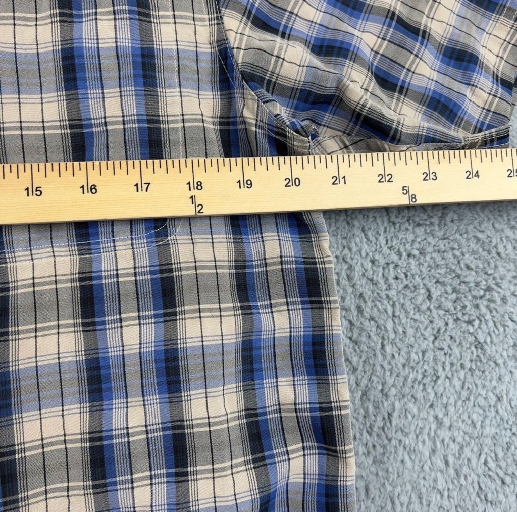 North Face Blue and Tan Plaid Short-Sleeve Button-Down Shirt