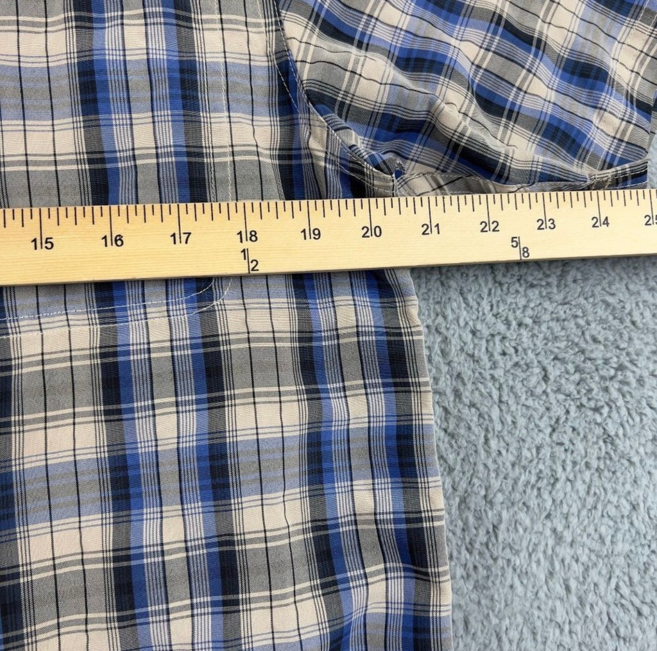 North Face Blue and Tan Plaid Short-Sleeve Button-Down Shirt