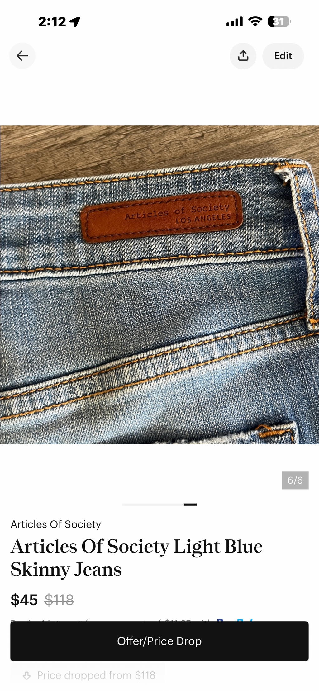 Articles Of Society Light Blue Skinny Jeans