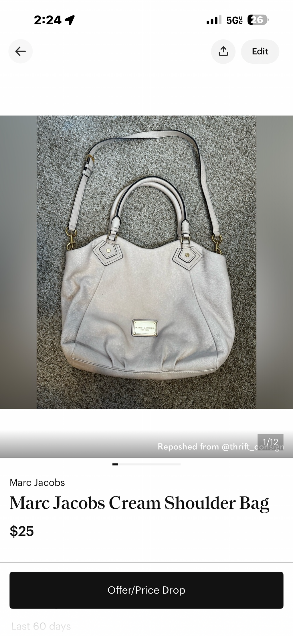 Marc Jacobs Cream Shoulder Bag