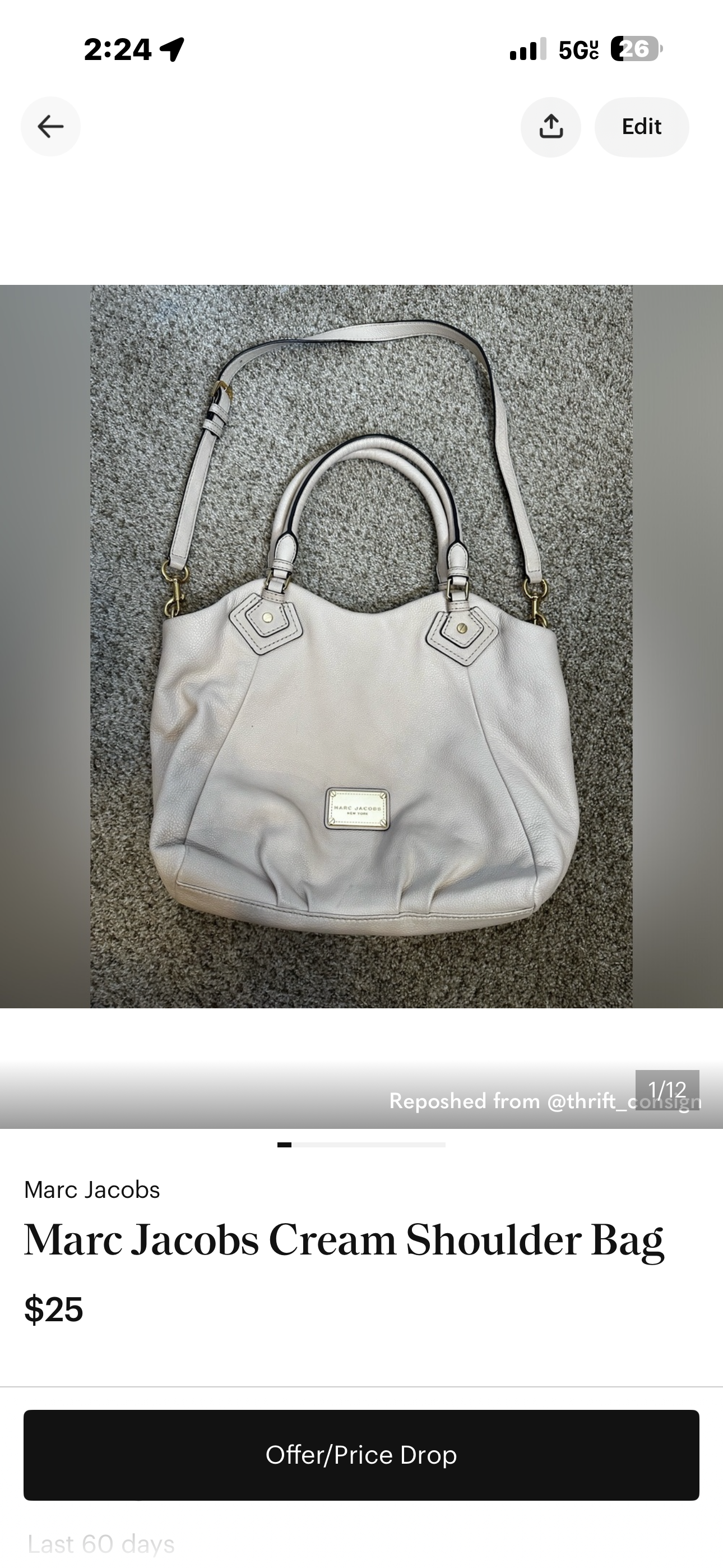 Marc Jacobs Cream Shoulder Bag