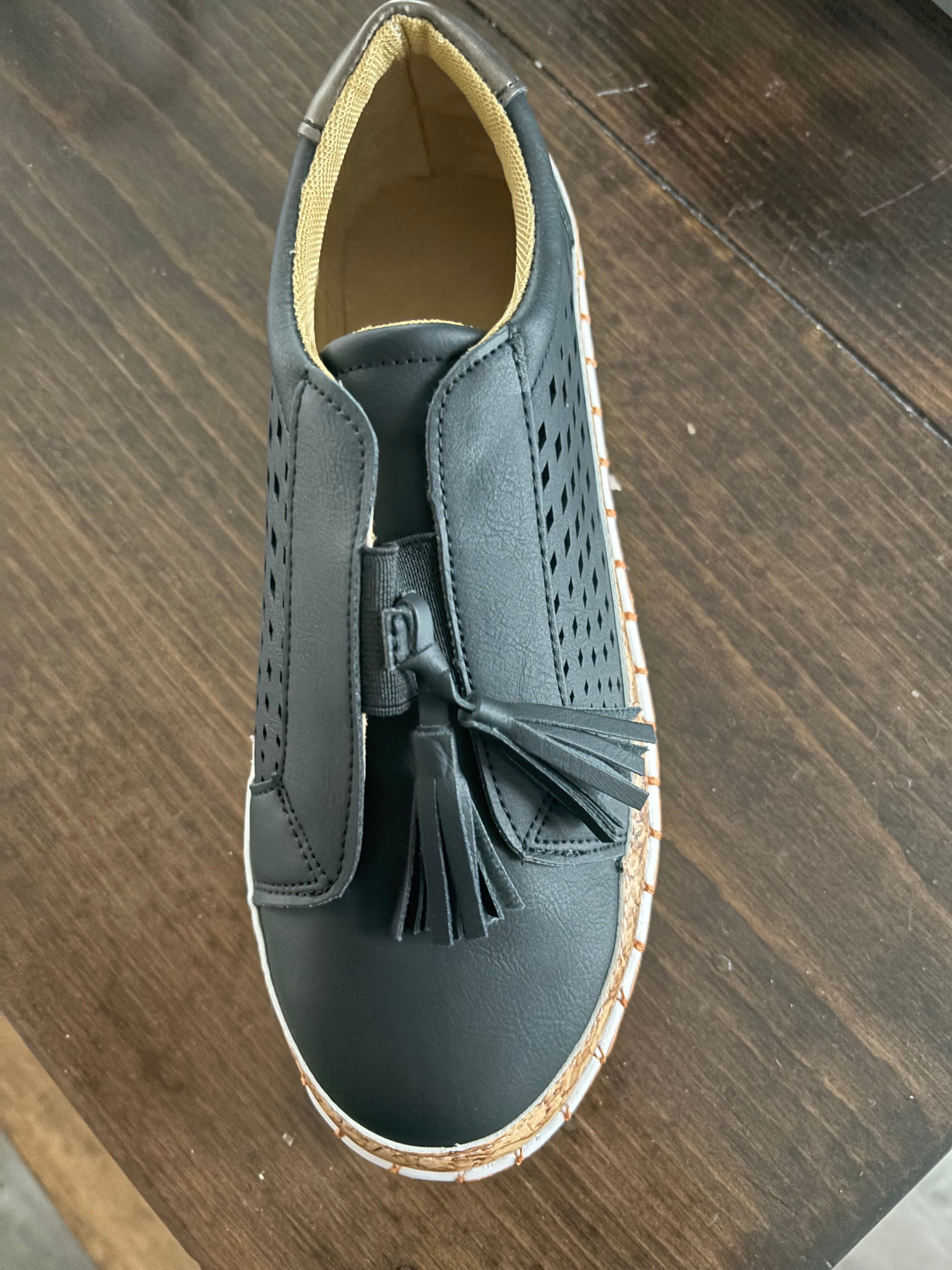Black tassel espadrille sneakers
