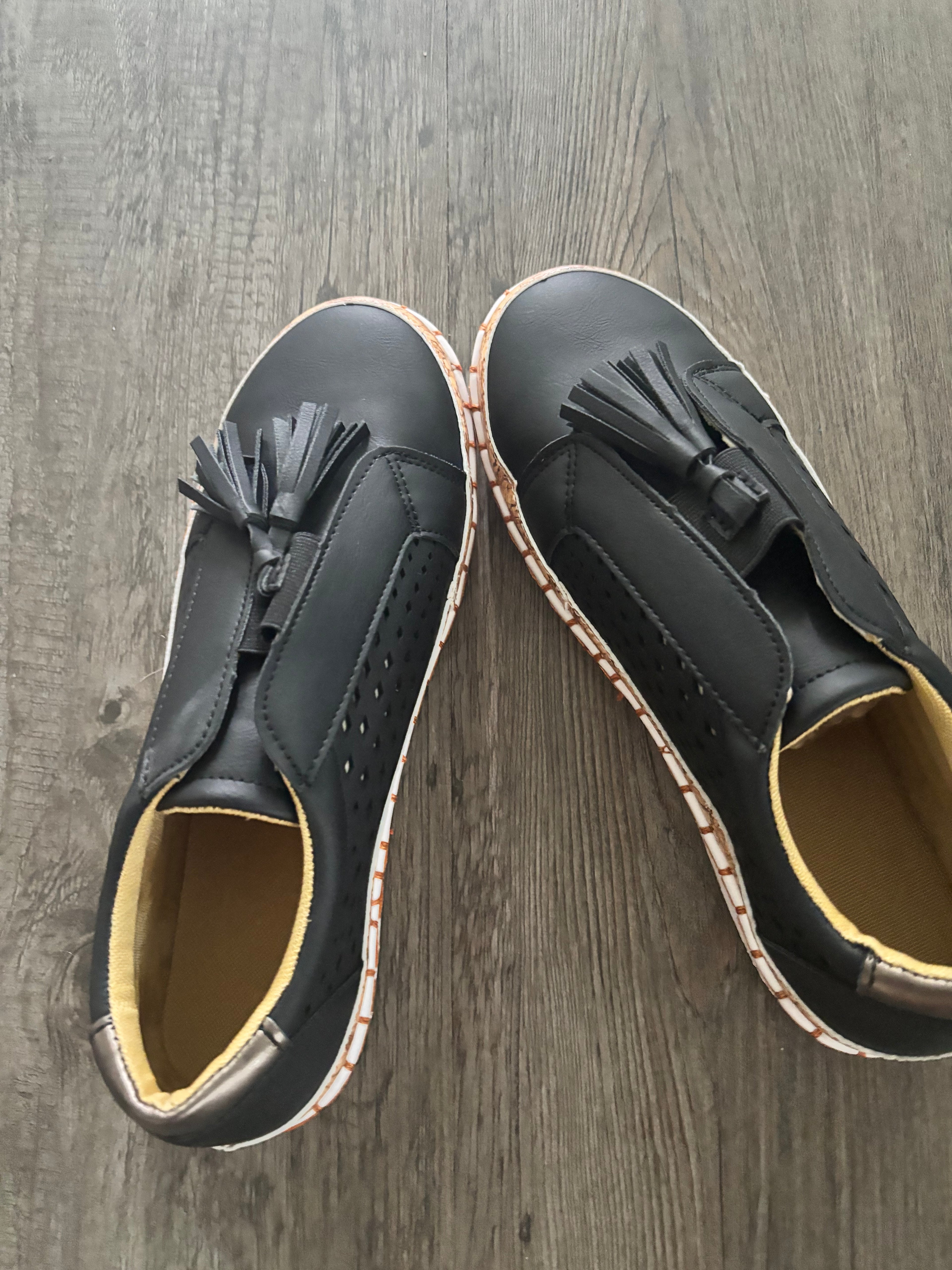 Black tassel espadrille sneakers