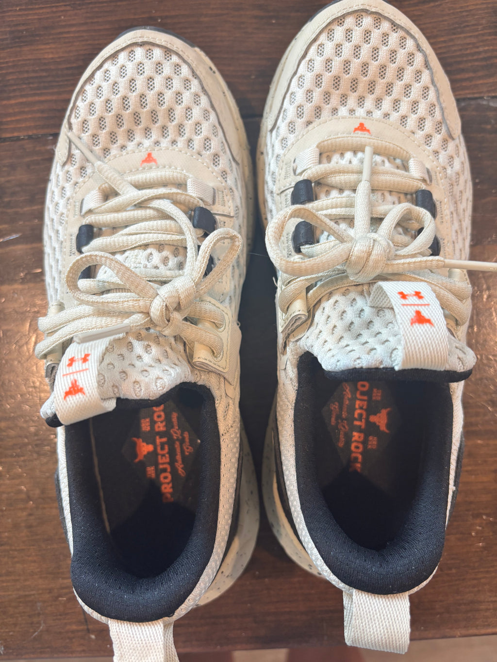 Under Armour Cream Mesh Sneakers with Orange Accents
