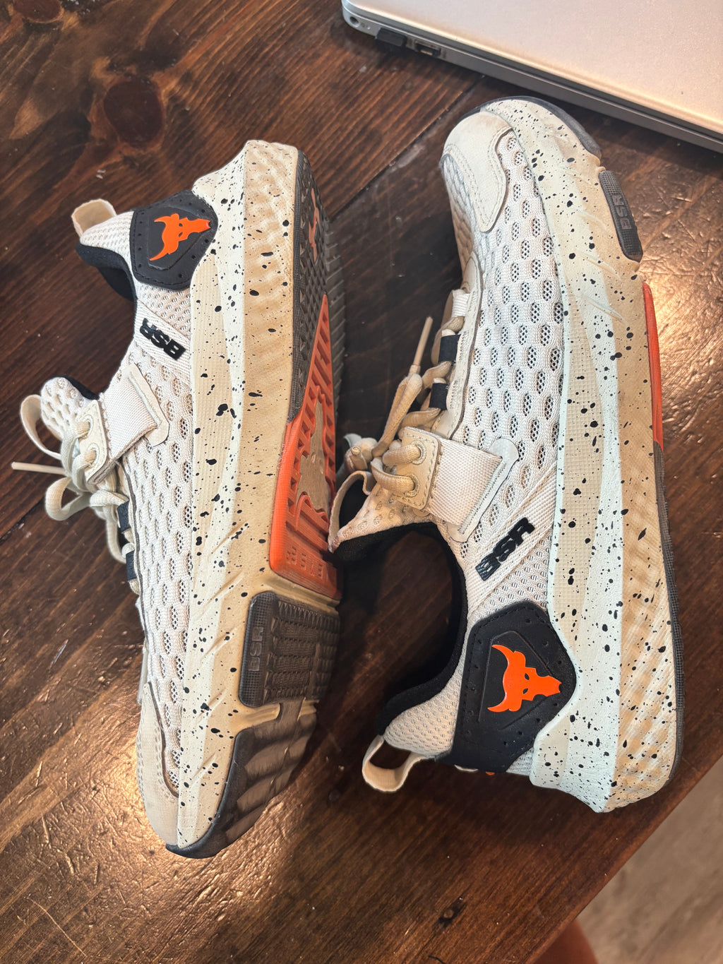 Under Armour Cream Mesh Sneakers with Orange Accents